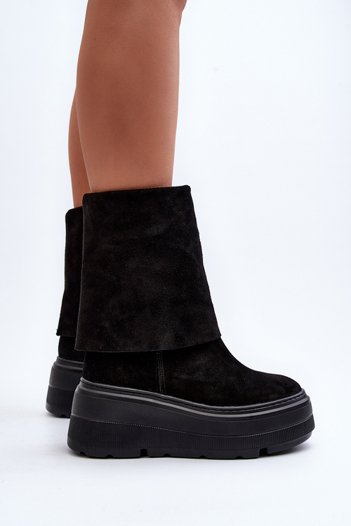 Zazoo 3410 Zamszowe Damskie Botki Masywna Platforma Czarne
