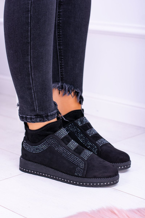 Suede Black Women's Sports Shoes with Zirconia Petite