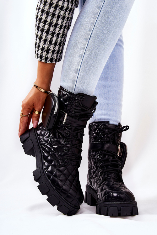 Botki Z Nerką Pikowane Czarne Maureen