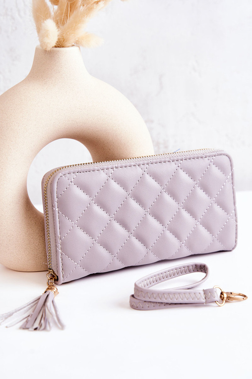 Large Fringed Quilted Wallet Grey Selley 
