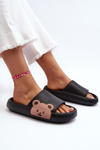 Women's Lightweight Foam Slippers Bear Motif Black Parisso