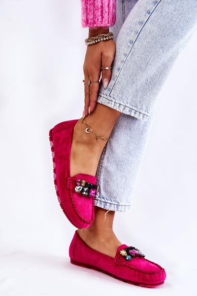 Women's suede loafers with decorations Fuchsia Janetta