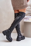 Knee High Platform And Flat Heel Boots Made Of Eco Leather Black Loreviana