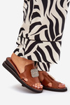 Ladies Wedge Sandals Eco Leather With Decoration Brown Sarela
