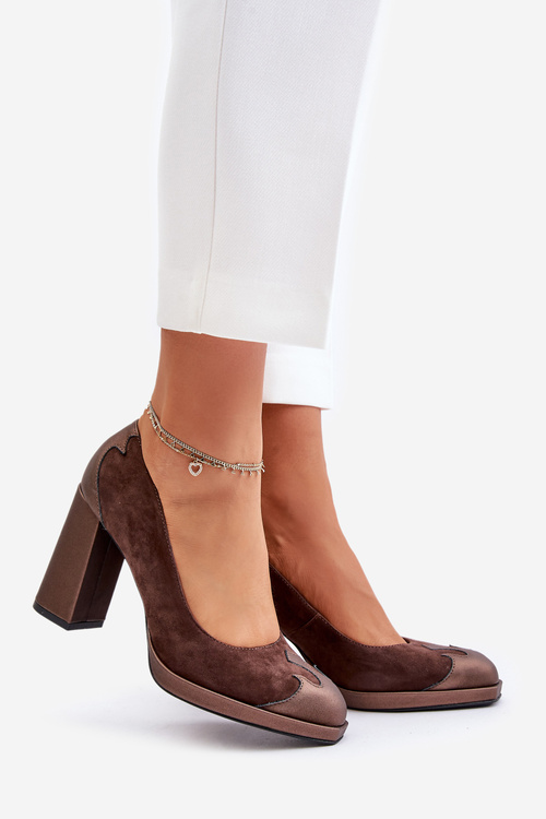 Suede Pumps On Heel Brown Laura Messi 2702