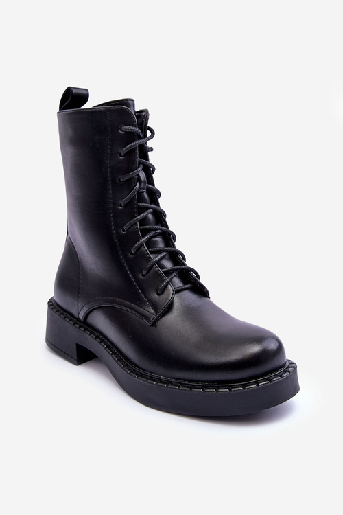 Leather Boots Flats Workery Black Aganne 