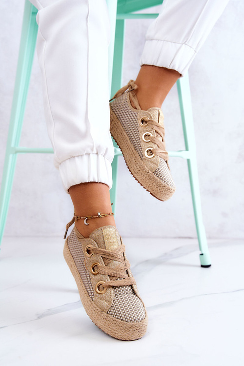 Women's Braided Sneakers Big Star JJ274392 Beige and Gold