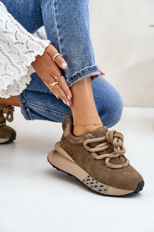 Damskie Zamszowe Sneakersy Grube Sznurowanie Platforma Jasnobrązowe Artiker 54C1466