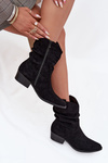 Women's ankle boots with low heel with ruffle black Adena