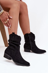 Women's ankle boots with low heel with ruffle black Adena