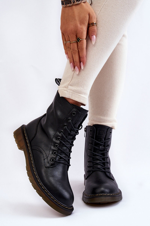 Women's Leather Warm Boots On Slider GOE II2N4060 Black
