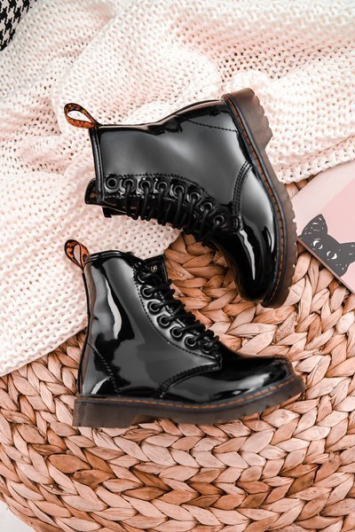 Kids Warmed Boots with Zipper Lacquered Black Goopy