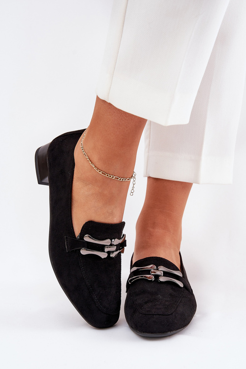 Moccasins With Decoration On A Delicate Heel Eco Suede Black Pillitha