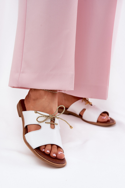 Klapki Skóra Naturalna Płaski Obcas Damskie Białe Zazoo 3022