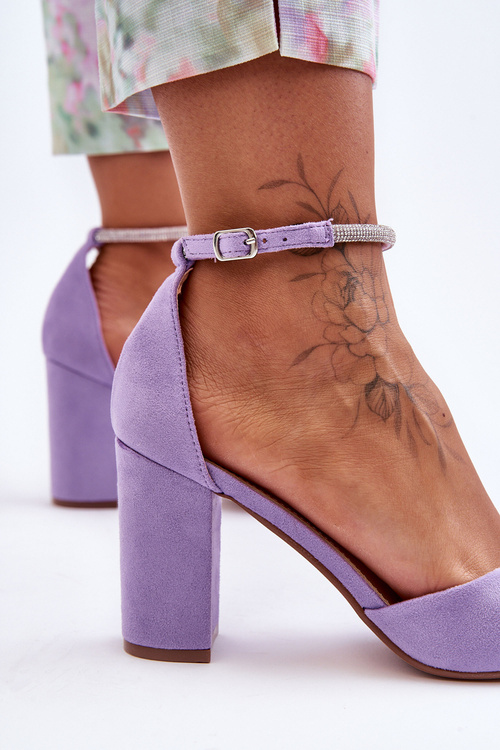 Suede Pumps with Rhinestones Violet Diamond