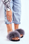 Women's Slides With Natural Fur Grey Bushido
