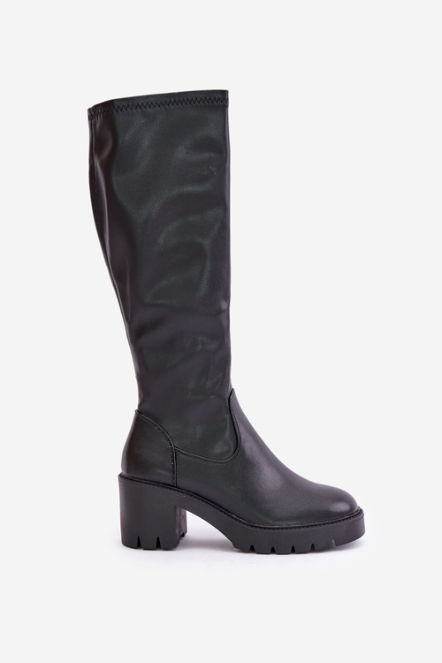 Knee High Eco Leather Heeled Boots Vinceza 58332 Black