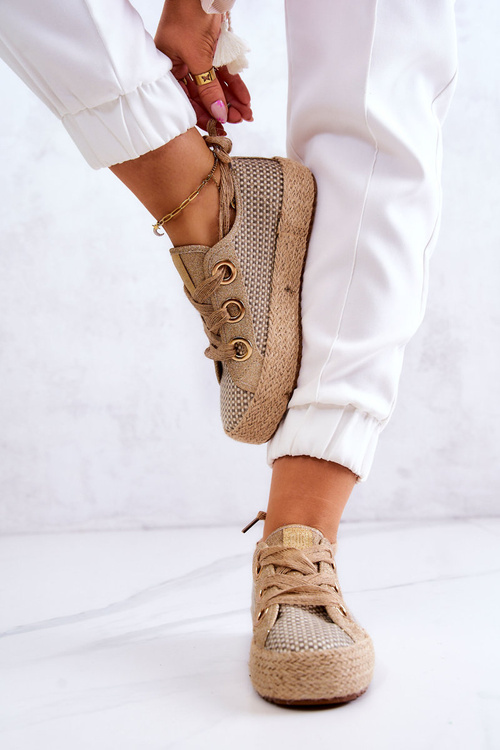 Women's Braided Sneakers Big Star JJ274392 Beige and Gold