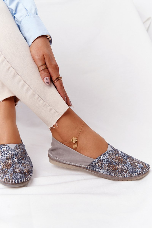 Damskie Skórzane Baleriny Maciejka 01930-86 Popielate