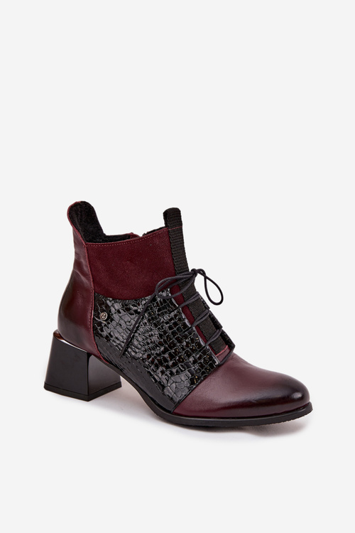 Zazoo 60503 Leather Ankle Boots Heeled Insulated Bordeaux