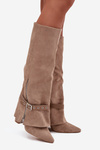 Women's Slip-On Boots On Heel With Decorative Strap Beige Jolivine
