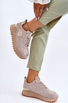 Buty Sportowe Damskie Zamsz Platforma Beżowe GOE LL2N4001