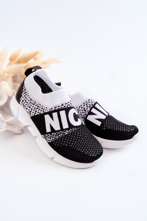 Children's Sport Slip-On Shoes Black and White Cobby
