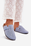 Womens clogs and on cork platform with buckle blue Klarae