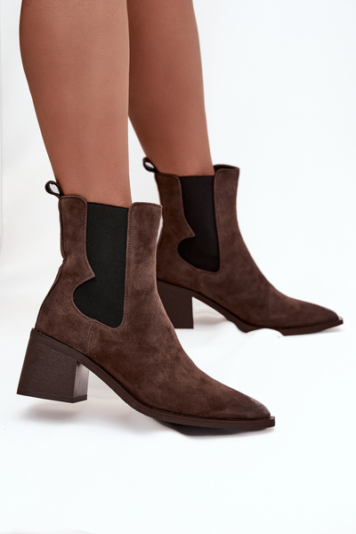 Leather Suede Women's Ankle Boots Heeled Lined Artiker 57C0047 Brown