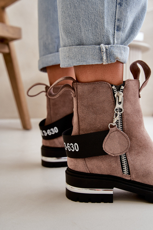 Warm Ladies Ankle Boots With Zipper Dark Beige Calvaro