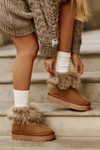 Leather Snow Boots On A Platform With Fur Camel Avirisa