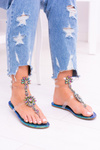 Lu Boo Elegant Petrol Sequins Sandals Nomire