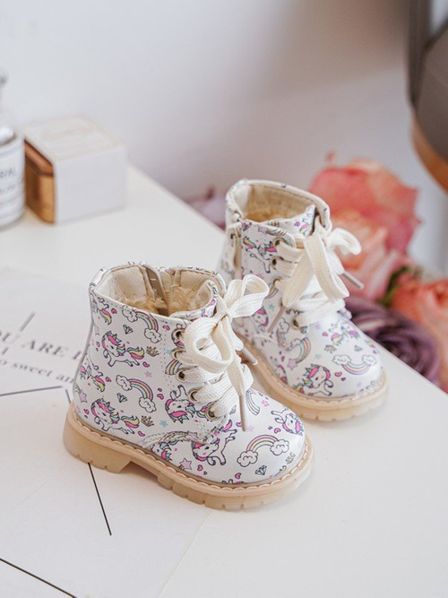 Kids' Lined Zip-Up Boots Beige Dolida