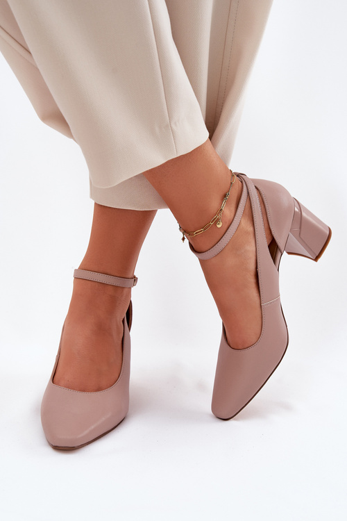 Leather Heels On A Block Heel Maciejka K6816-04 Beige