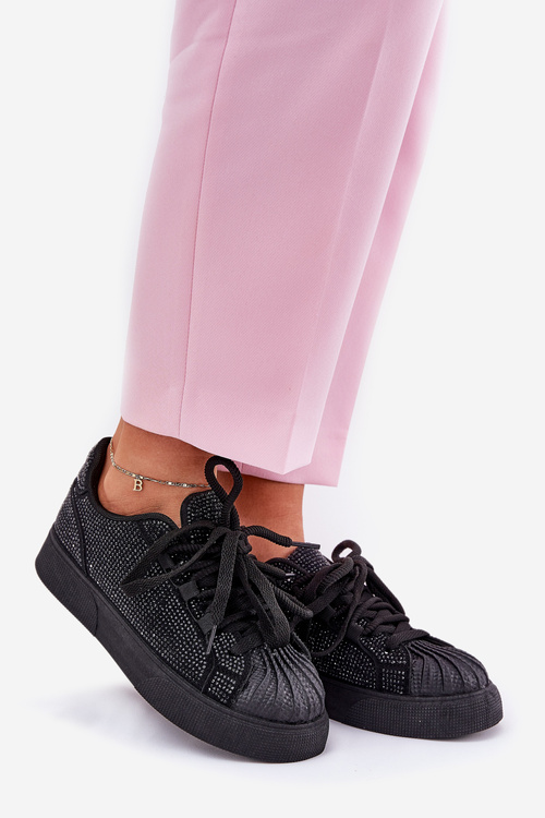 Zdobione Damskie Sneakersy Na Platformie Czarne Eanneth