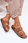 Women's Cork Platform Slippers with Buckles Camel Evisolla