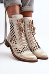 Botki Skórzane Ażurowe Na Suwak Złoty Przecierany Zazoo 2695