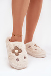 Furry slippers with flowers beige Selinne