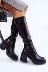 Women's Leather Warm Boots With Zipper Black Slavis