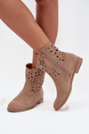 Women's Boots With Perforated Pattern On Flat Heel Eco Suede Beige Athera