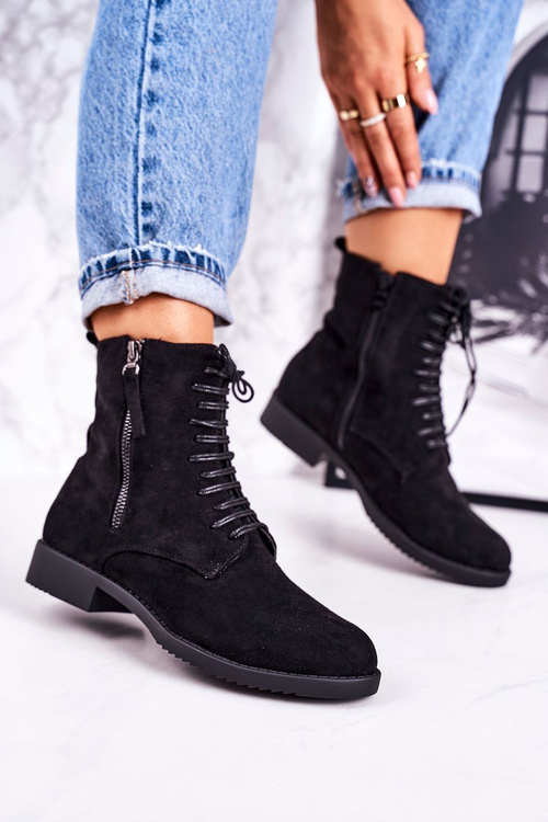 Klasyczne Damskie Ocieplane Botki Zamszowe Czarne Simplicity