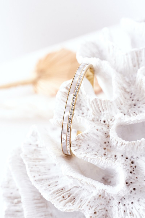 Steel Bracelet with Cubic Zirconia And Pearl Gold
