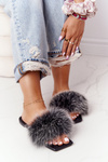 Leather Slippers With Eco Fur Black-White Love You So