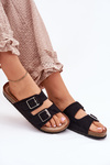 Women's Cork Platform Sandals With Buckles Black Evisolla
