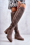 Openwork Suede High Boots Dark beige Hekilea