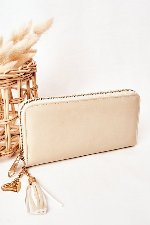 Large Women's Wallet With A Pendant Ecru