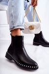 Leather Slipper Boots with Pearls Black Jilanna