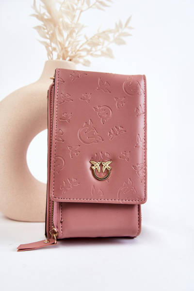 Fashionable Handbag Wallet 2in1 With Embossing Pink Savano
