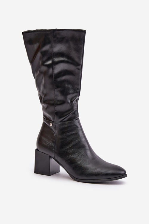 Insulated heeled boots eco leather mid-calf black Ellithira