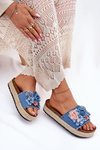 Ladies platform sandals with weaving and flowers blue Chellia